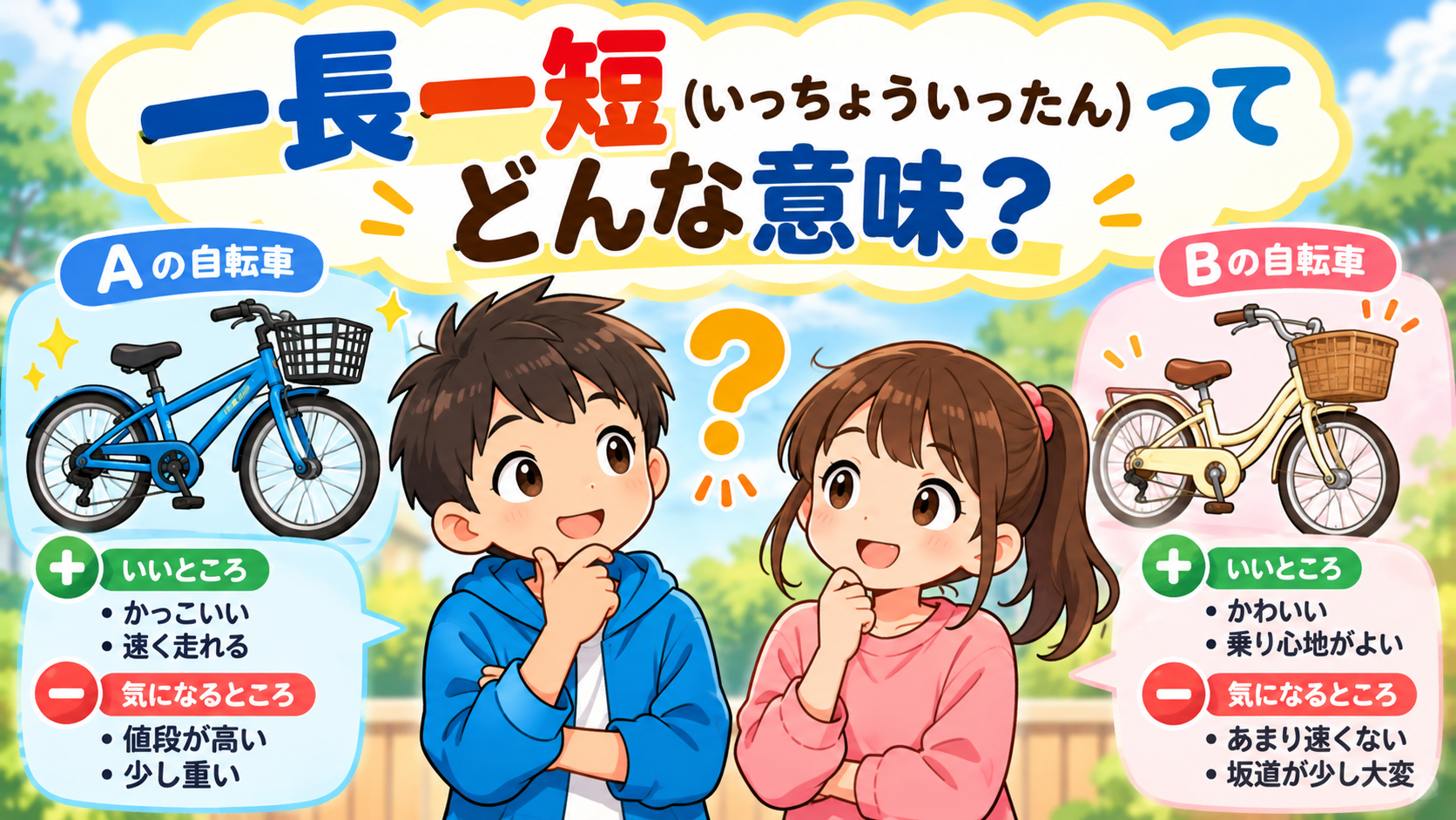 一長一短(いっちょういったん)の意味・由来・使い方をわかりやすく解説